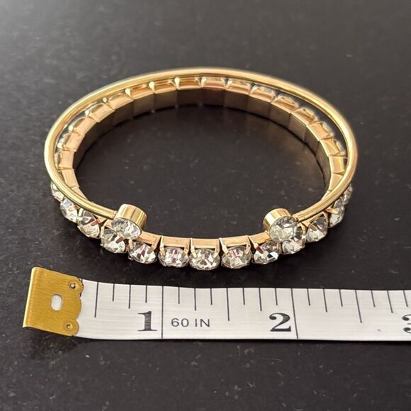 Set of 2 Gold Tone Bracelets with CZ Accents — Open Bangle Cuff and Stretch Duo - Picture 5 of 9
